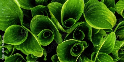 Vibrant green plant leaves in spirals: nature's intricate patterns and freshness photo