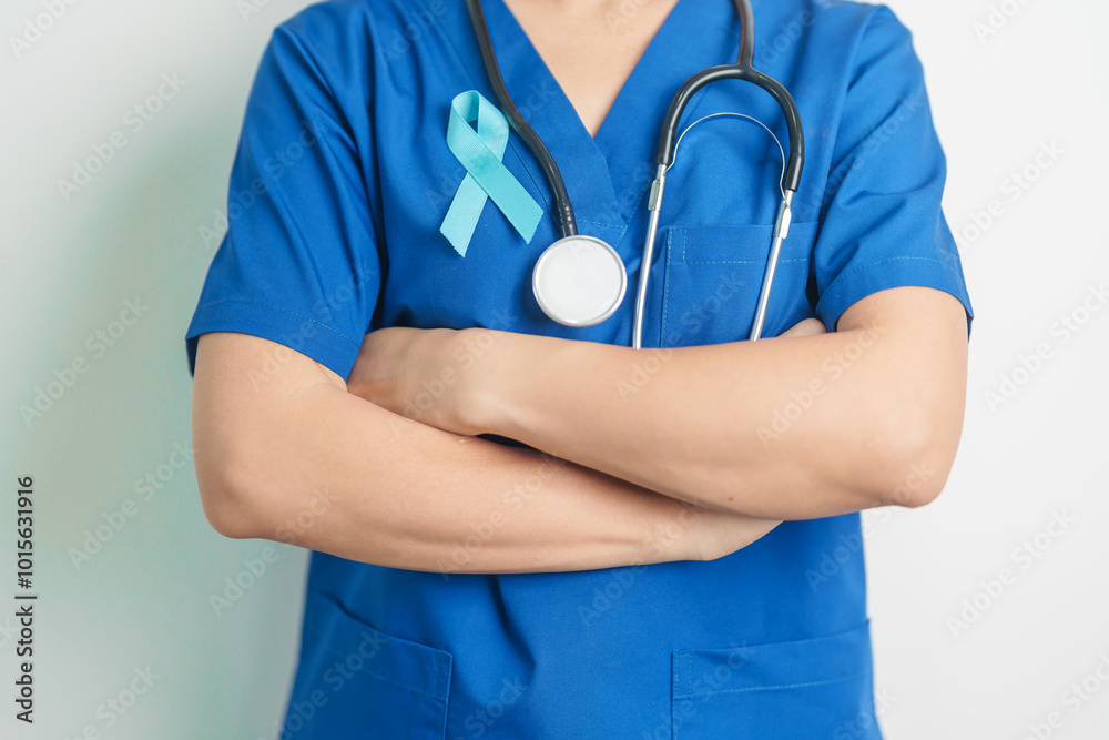 Blue November Prostate Cancer Awareness month, Doctor with Blue Ribbon in hospital for support people life and illness. Healthcare, International men, Father, Diabetes and World cancer day Blue November Prostate Cancer Awareness month, Doctor with Blue Ribbon in hospital for support people life and illness. Healthcare, International men, Father, Diabetes and World cancer day