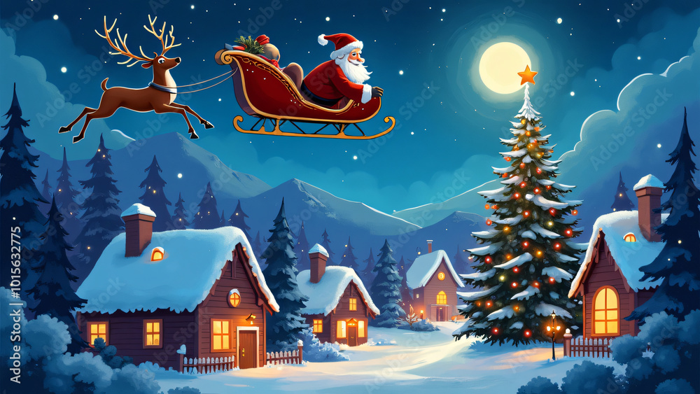 Fototapeta premium Portrait of Santa Claus, sitting in chair with sack full of presents