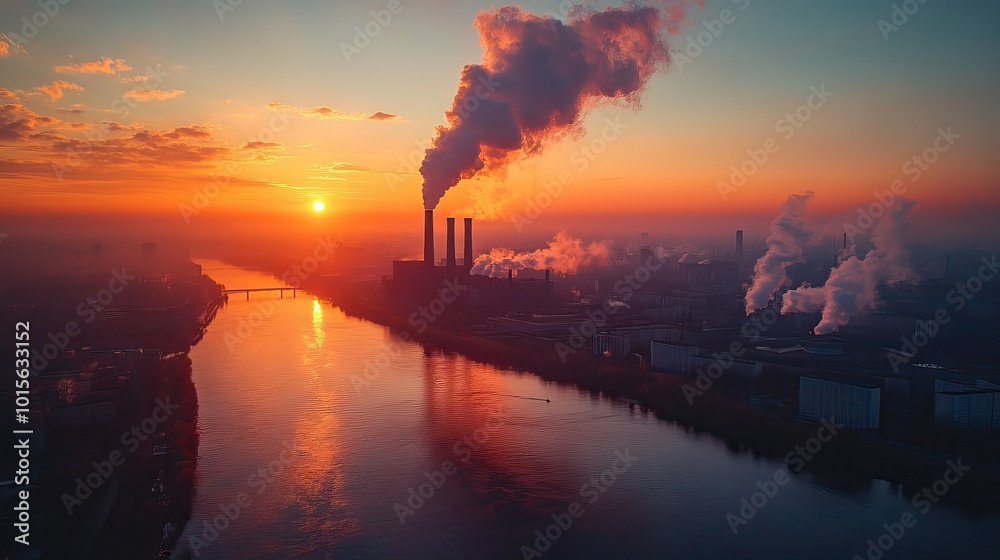 Drone captures the aerial view of a coal power plant releasing smoke into the atmosphere, highlighting the use of fossil fuels. Drone captures the aerial view of a coal power plant releasing smoke into the atmosphere, highlighting the use of fossil fuels.