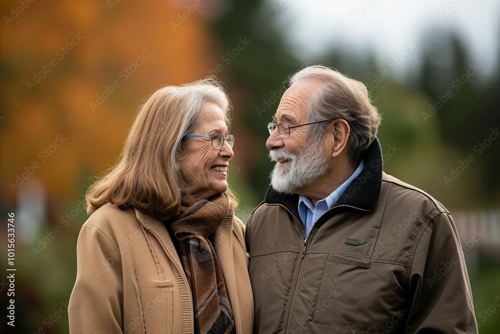 Portrait of a happy senior couple in the park on an autumn day