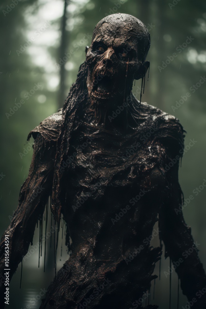 Fototapeta premium Cinematic Darkcore Horror Zombie Predator in a Forest