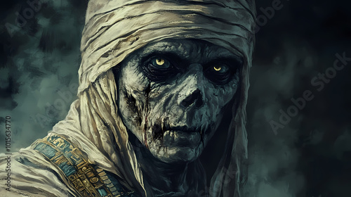 A spooky mummy costume for halloween. Undead Pharaoh. Illustration