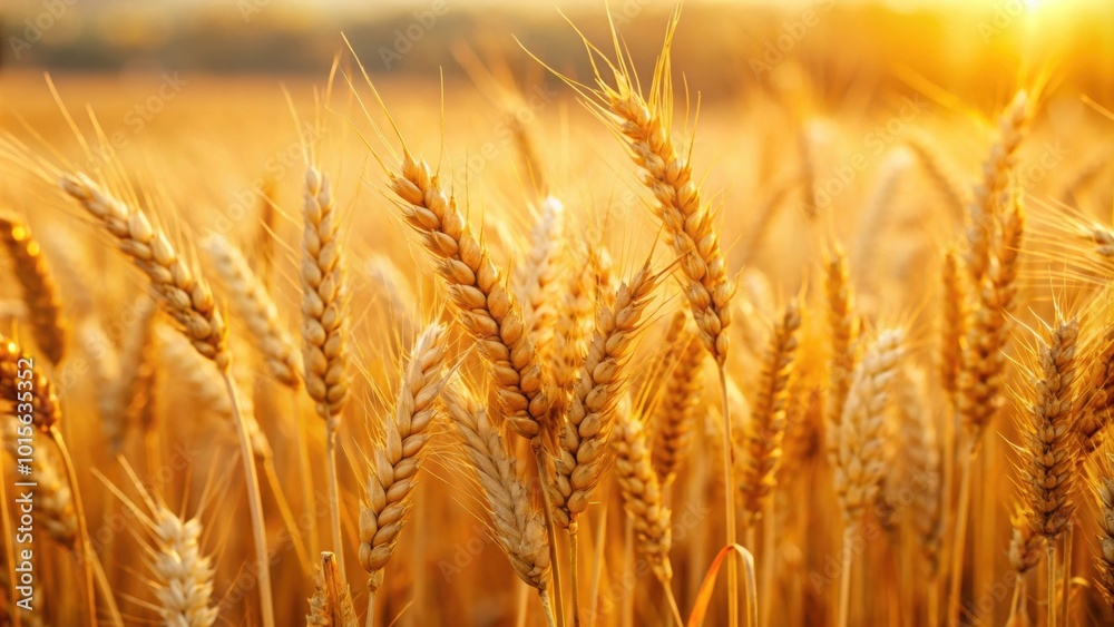Closeup of golden wheat ears in a vast field , Harvest, agriculture, crops, farming, rural, nature, growth, summer, field, grain Closeup of golden wheat ears in a vast field , Harvest, agriculture, crops, farming, rural, nature, growth, summer, field, grain