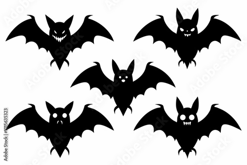 Halloween bat set. Black silhouette Halloween bat vector illustration, set of halloween bats	
