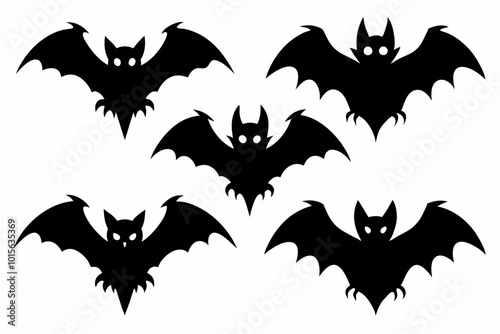 Halloween bat set. Black silhouette Halloween bat vector illustration, set of halloween bats	

