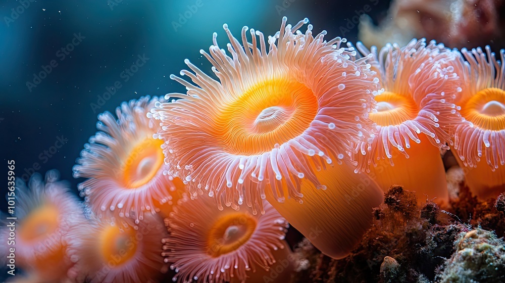 Flowing tentacles of sea anemones in their natural habitat. Flowing tentacles of sea anemones in their natural habitat.