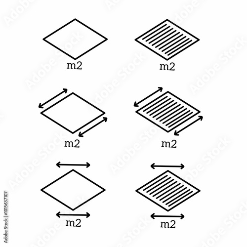 parallelogram meter icon with black lines. m2 sign. measuring land area symbols.