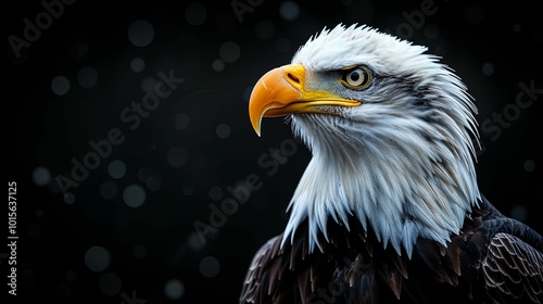 Close-up Portrait of an American Bald Eagle with White Head and Feathers