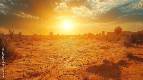 Heat waves sweep over the desert as global warming intensifies, turning fertile land into arid terrain. photo