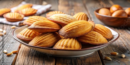 Traditional French madeleine biscuits with a nutty flavor, madeleine, biscuits, French, traditional, nutty flavor, dessert photo