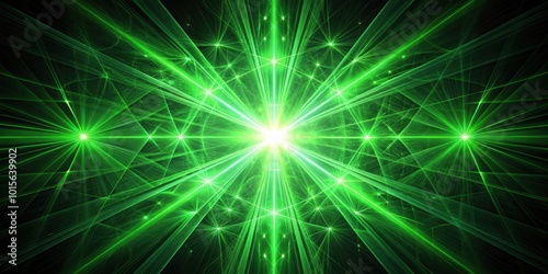 Green glowing fractal shapes and rays on black background, fractal, rendering, abstract, patterns, green, glowing