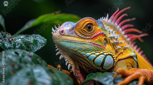 Colorful Iguana with Striking Eye and Detailed Scales