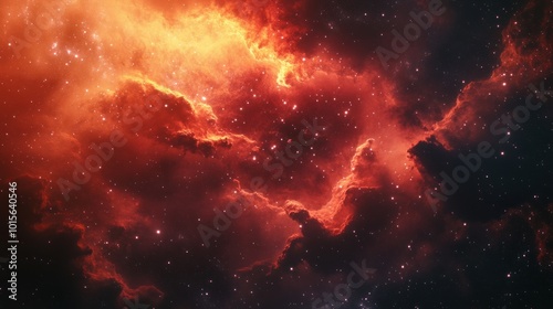 Cosmic Nebula with Red and Orange Hues