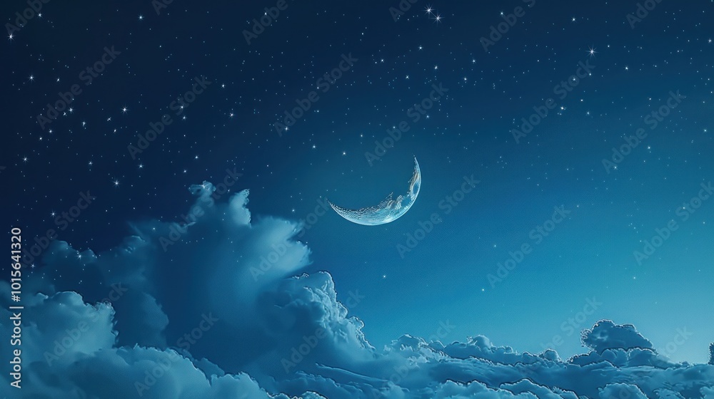 Crescent Moon and Stars in the Night Sky Crescent Moon and Stars in the Night Sky