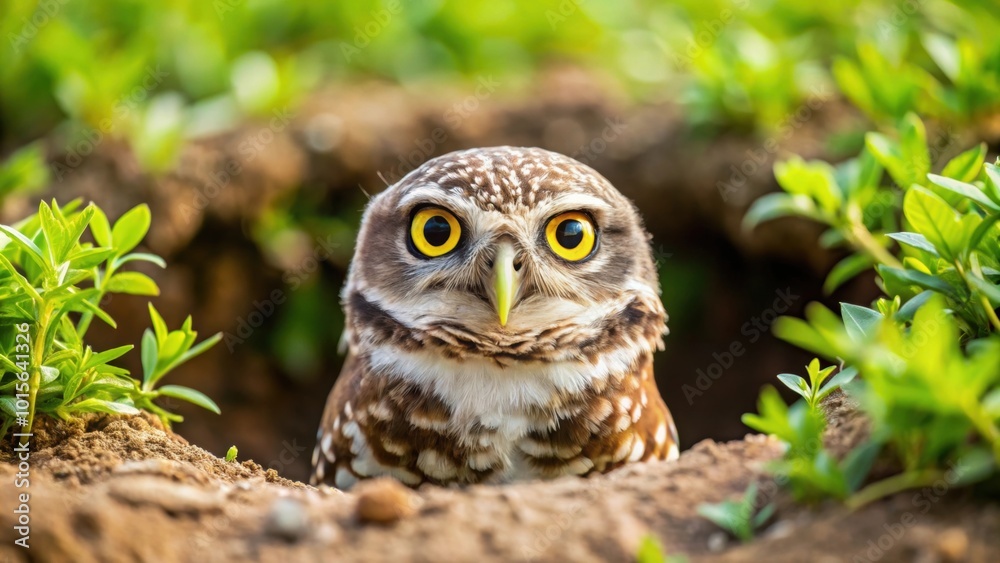 Burrowing owl peeking out from a garden burrow , wildlife, nature, animal, bird, garden, burrow, habitat Burrowing owl peeking out from a garden burrow , wildlife, nature, animal, bird, garden, burrow, habitat