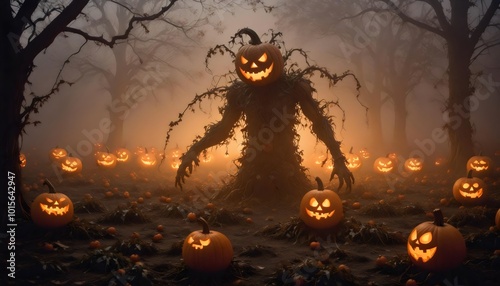 Pumpkin Monster Emerging from the Dark Woods

 photo