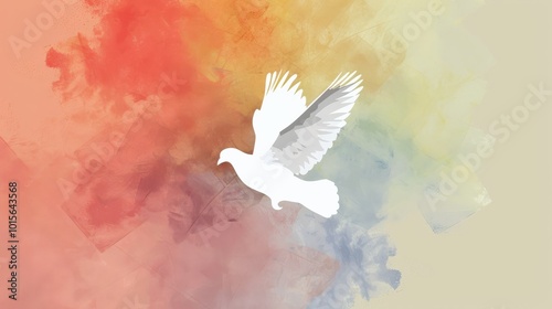 a dove in flight flat design top view peace symbol theme water color Complementary Color Scheme photo