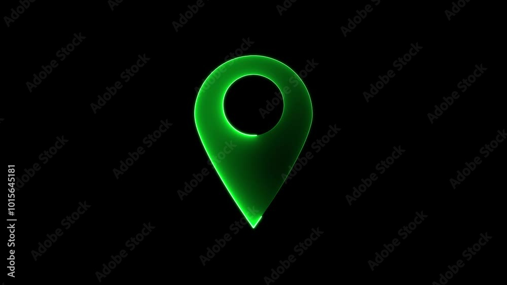 Glowing neon location icon. located map pin marker animation on black background. Glowing neon location icon. located map pin marker animation on black background.
