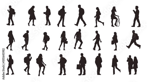 Silhouettes of People Walking and Carrying Bags