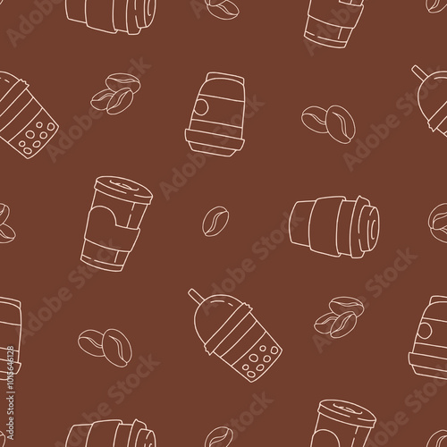 Outline Coffee Cup Bean Vector Seamless Pattern illustration Design