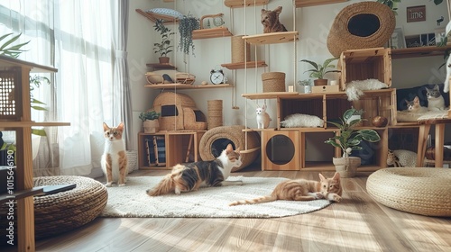 Cats Relaxing in a Modern, Stylishly Decorated Room