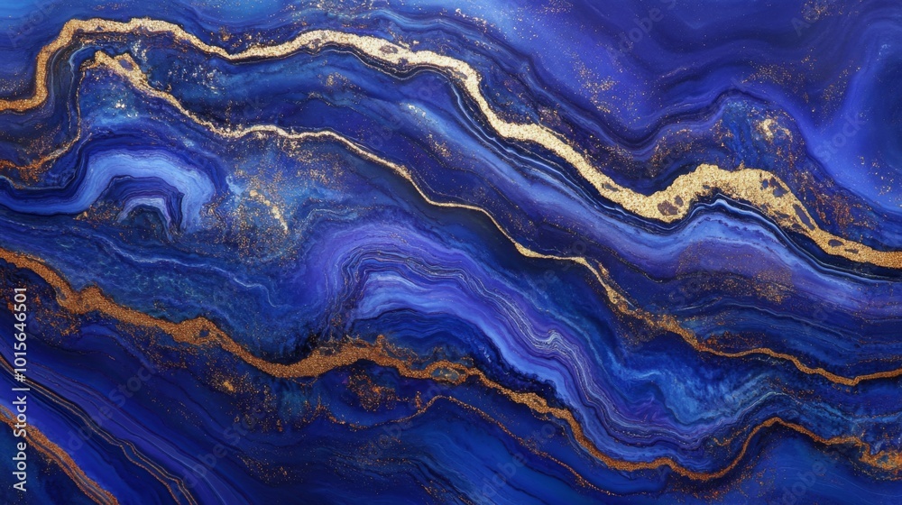 Fototapeta premium Abstract Blue and Gold Swirling Marble Texture