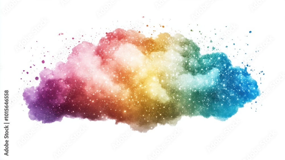 Colorful rainbow cloud with shimmering, sparkly effects, isolated on white background Colorful rainbow cloud with shimmering, sparkly effects, isolated on white background