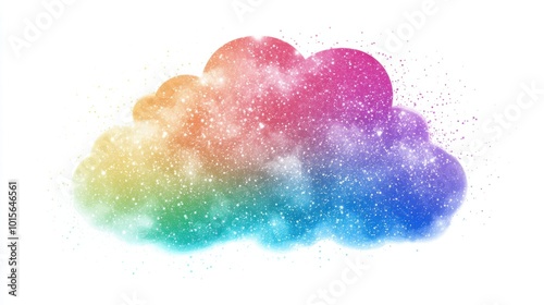 Colorful rainbow cloud with shimmering glitter and sparkles, isolated on white