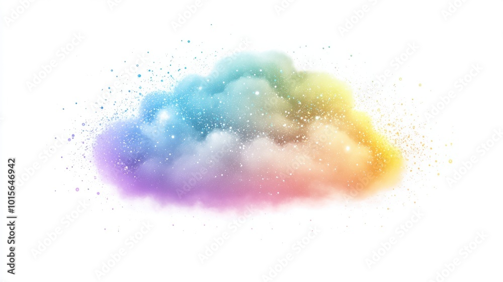 Fototapeta premium Colorful rainbow cloud with vibrant sparkles and glitter, isolated on white background