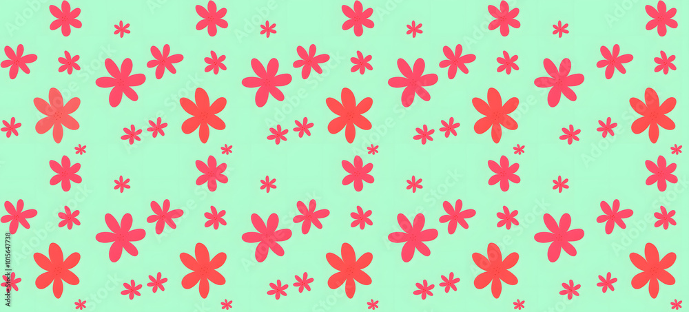 Big and Small Red Seamless Floral Pattern with Light Green background Big and Small Red Seamless Floral Pattern with Light Green background