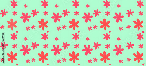 Big and Small Red Seamless Floral Pattern with Light Green background