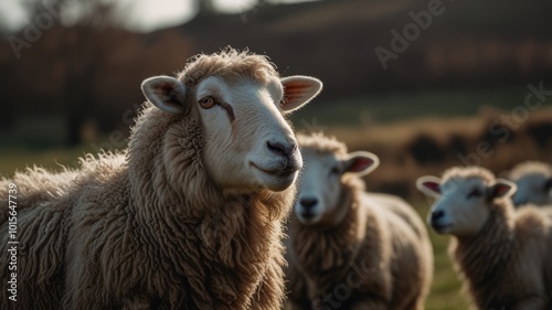 sheeps over a blurry background