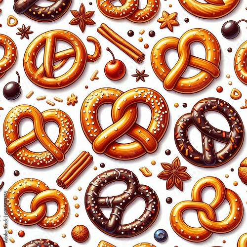 seamless pattern with pretzels and beers photo