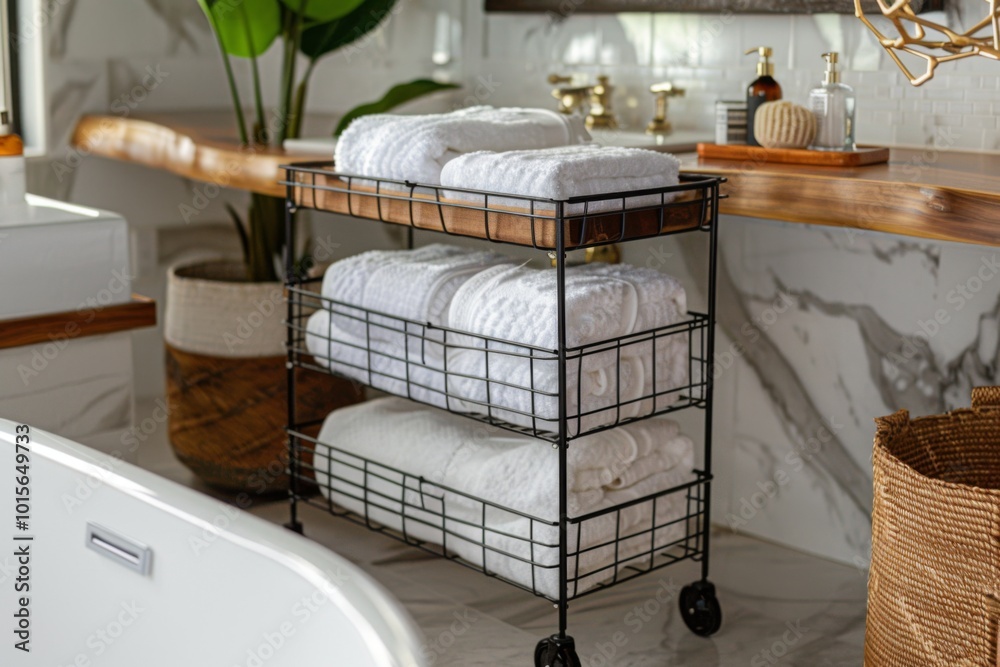 Modern 4-Tier Metal Wire Bathroom Basket Tower with Wheels in White ...
