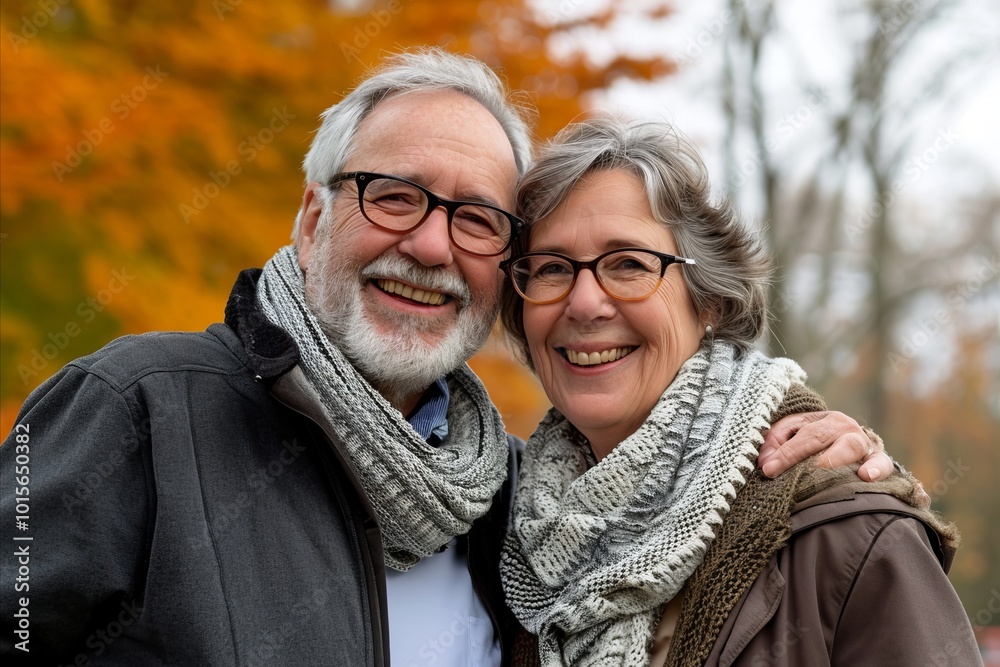 Portrait of a happy senior couple in the park in autumn. Portrait of a happy senior couple in the park in autumn.
