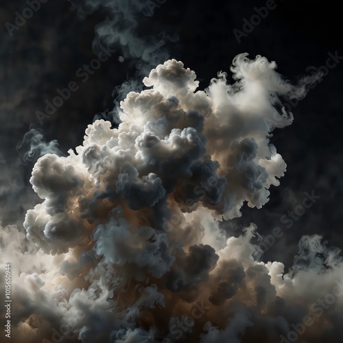 A swirling cloud of dense, white smoke rising gracefully in the air 