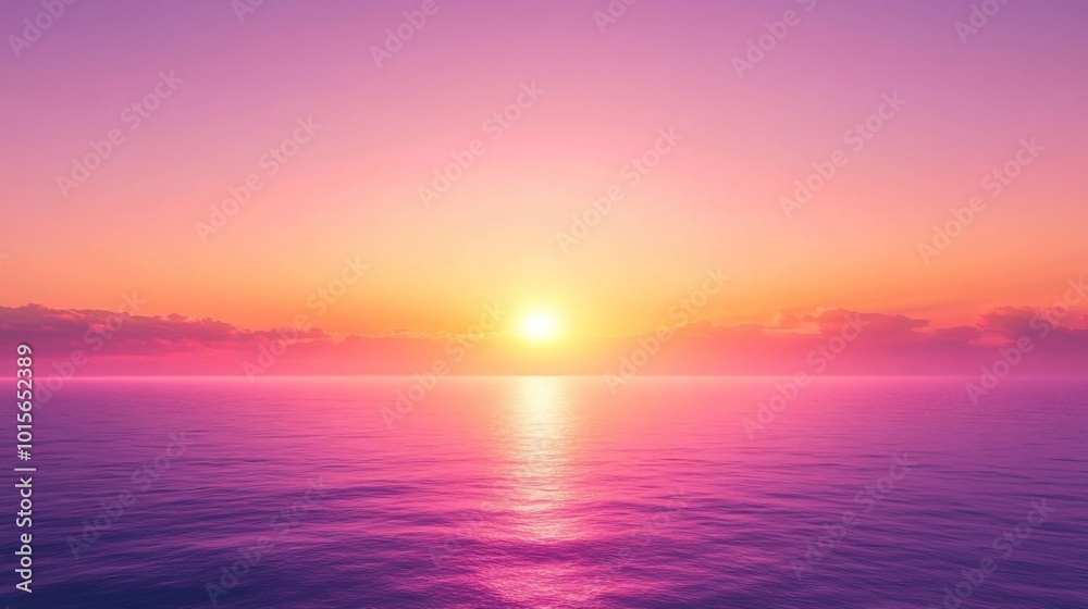 Fototapeta premium Pink and Orange Sunset Over Calm Ocean Waters