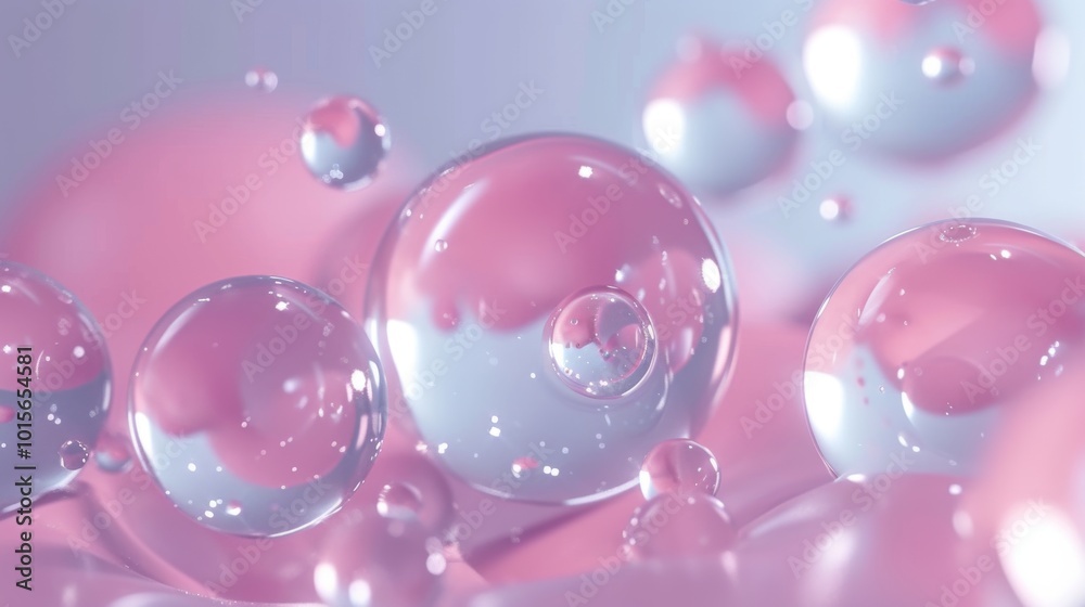 Soft pink translucent bubbles float gracefully in a minimalistic setting, creating a dreamy and serene composition. The reflections and glossy surface of the spheres add a touch of elegance and calm Soft pink translucent bubbles float gracefully in a minimalistic setting, creating a dreamy and serene composition. The reflections and glossy surface of the spheres add a touch of elegance and calm
