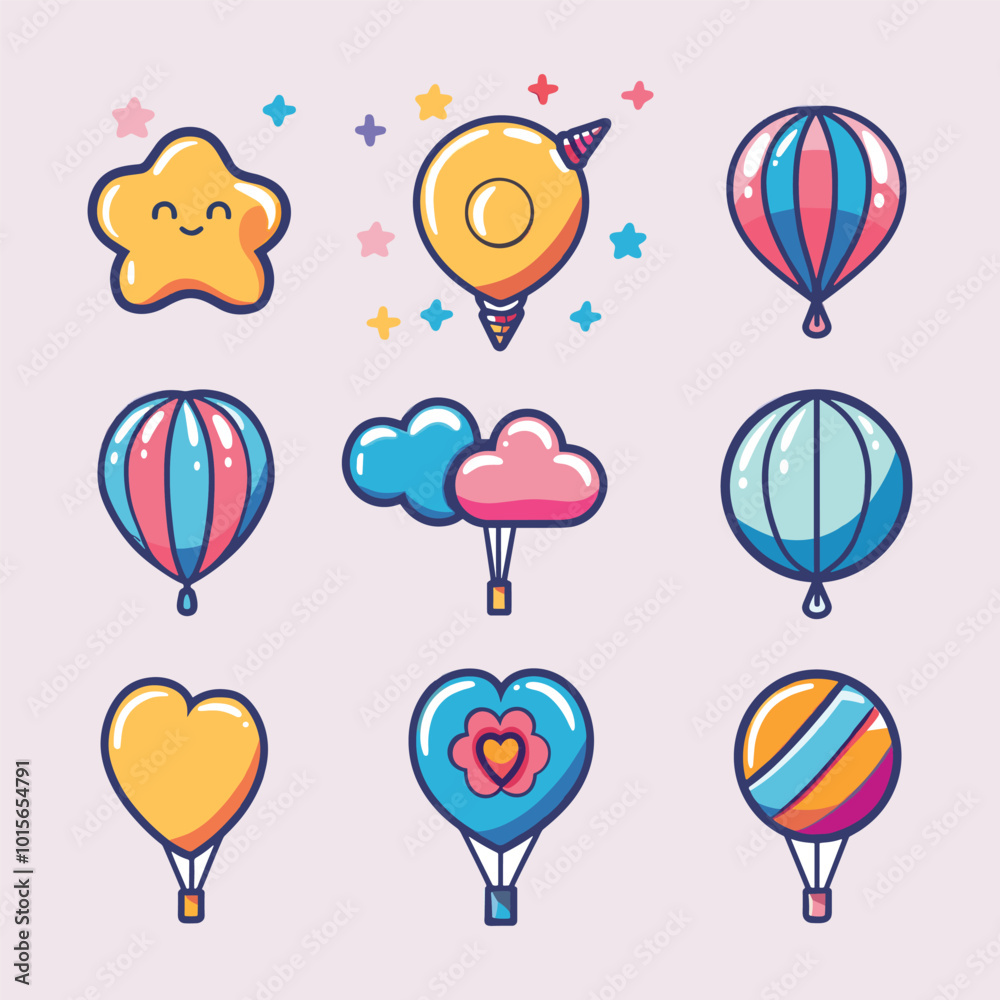 Obraz premium Set balloon logo cute vector icon illustration style