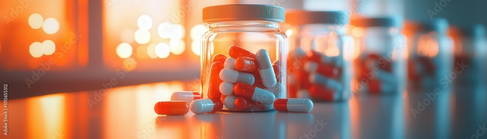 Colorful Capsules in Glass Jars with Soft Lighting Colorful Capsules in Glass Jars with Soft Lighting
