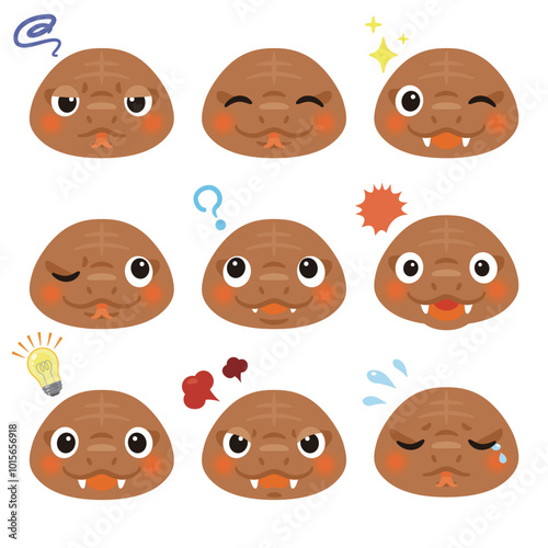 茶色の蛇のキャラクター　表情　顔のみ1