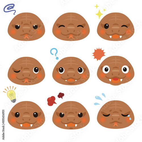 茶色の蛇のキャラクター　表情　顔のみ2
