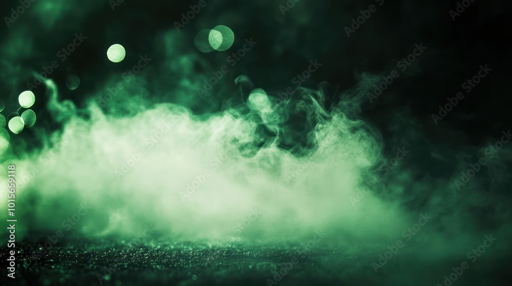 Fototapeta premium Green Smoke and Bokeh Lights