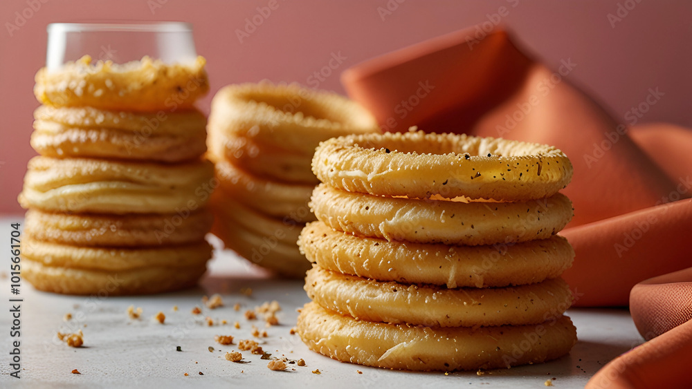 A set of Onion rings isolated white background