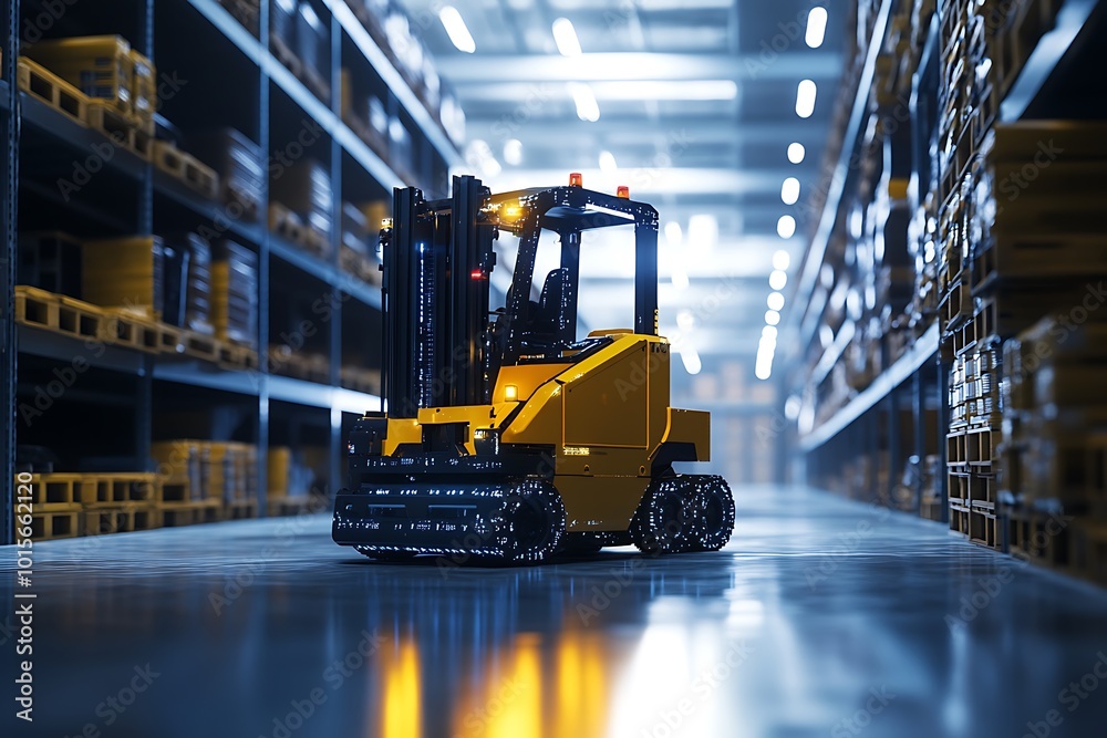 Forklift in a Modern Warehouse Forklift in a Modern Warehouse