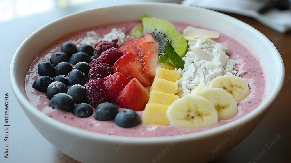 73. A fresh fruit smoothie bowl with toppings 73. A fresh fruit smoothie bowl with toppings