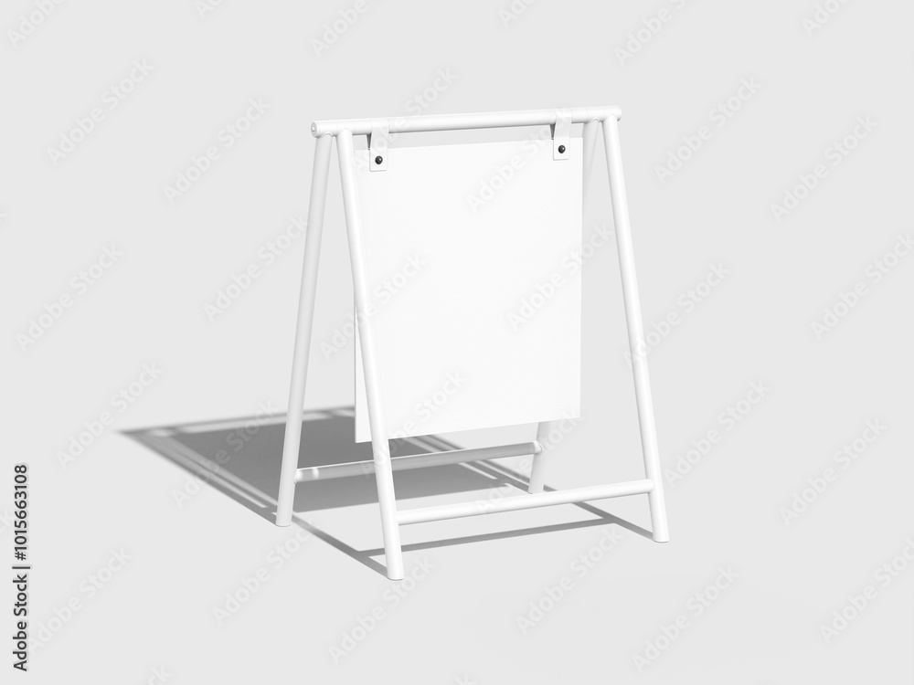 White Blank Hanging Frame Sign With Standing Pole Mockup 3D Rendering White Blank Hanging Frame Sign With Standing Pole Mockup 3D Rendering