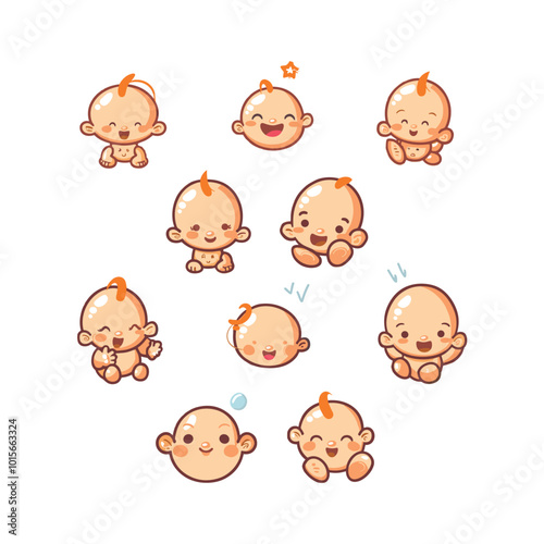 Set baby logo cute vector icon illustration style