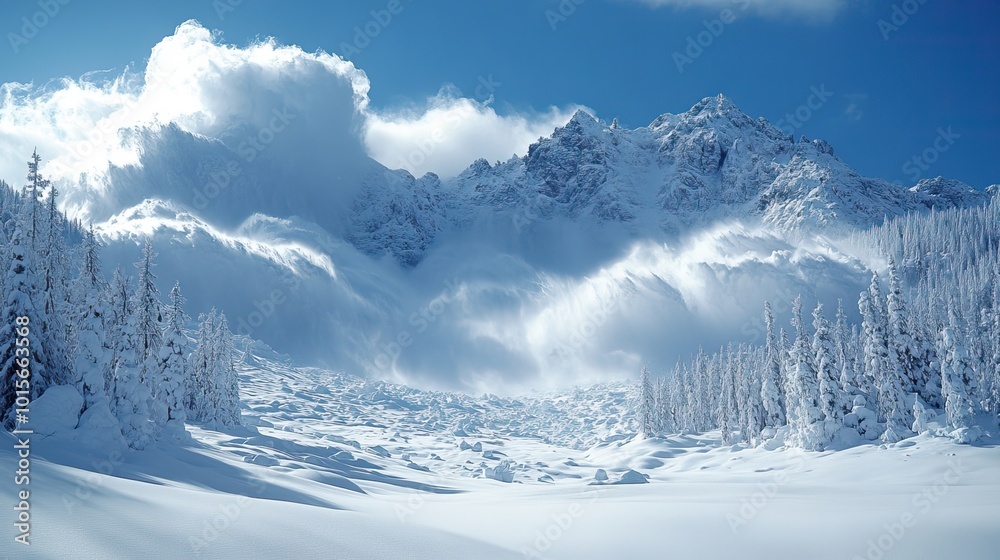 Obraz premium An avalanche crashes down, a powerful reminder of the increasing frequency of natural disasters linked to climate change.